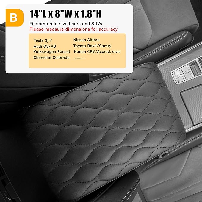 POKSRI Car Center Console Cover/pad PU Leather,Universal Armrest mat, Adjust Driving Posture Cushion,Protector Box,Memory Foam,Relieves Shoulder/arm Fatigue,Boosting Driving Safety