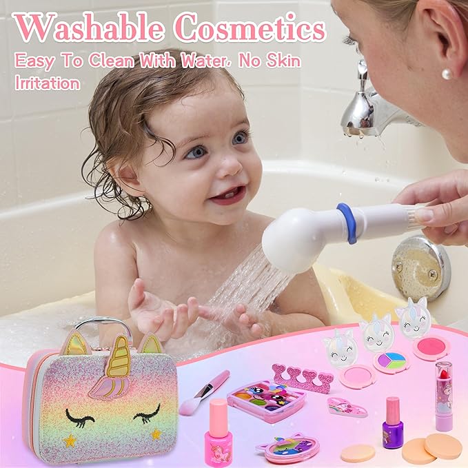 Kids Makeup Kit for Girl - Washable Non Toxic Kid Make Up Toys, Little Girls Play Makeup Set, Kids Toy for Toddlers Children Princess, Christmas Birthday Gift for 4 5 6 7 8 9 10 Year Old Girl