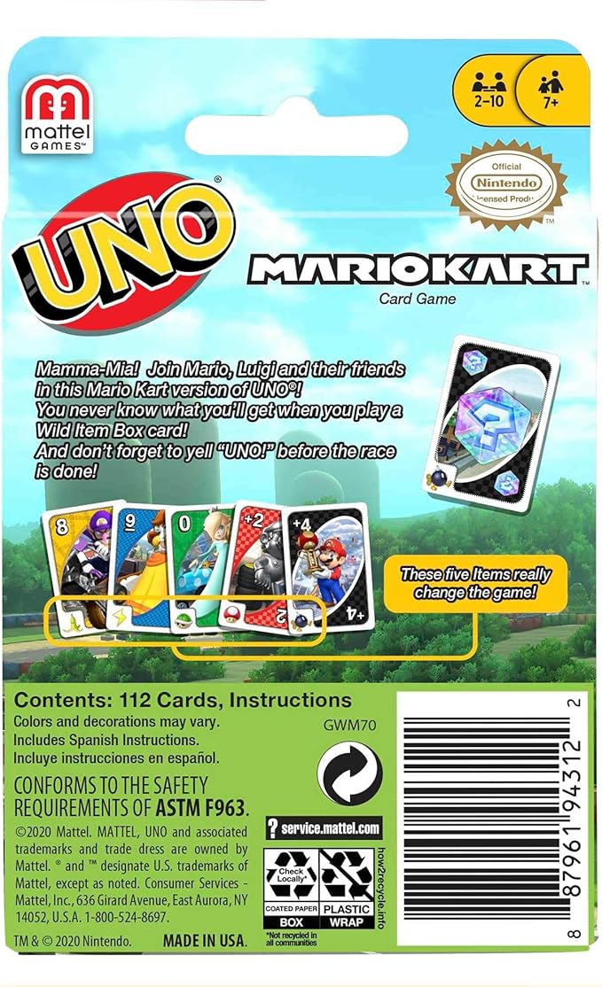 Mattel Games UNO Mario Kart Card Game for Kids, Adults, Families & Parties with Special Rule for 2 to 10 Players