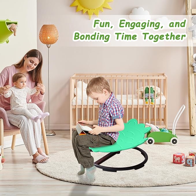 Kids Sensory Swivel Chair - Fish Spinning Chair Seat for Balance, Coordination - Sensory Therapy Stool for Kids with Autism & ADHD - Active Indoor Play Chair for Home & Classroom (Green)