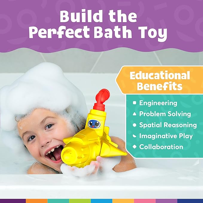 Magnetic Foam Building Blocks - 10-Piece Submarine, Bath Toys for Toddlers, Preschool Toys, Bathtub Toys, Sensory Toys, Blocks for Toddlers 3-5, Engineering Toys for Kids 3-5, Bath Blocks