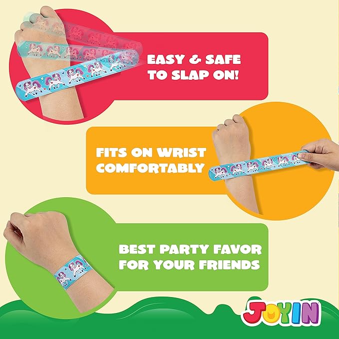 JOYIN 60 Pcs Slap Bracelets for Kids Bulk Wristbands with Animals, Friendship, Heart Print 36 Designs, for kids Easter Party Favors, Classroom Prizes Exchanging Gifts