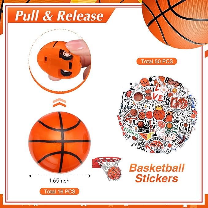 Aoriher 162 Pcs Basketball Party Favors, Basketball Party Gift Goodie Bag Fillers Foam Basketballs Tattoo Stickers Keychains Sticker Charm Bracelets Sport Wristband Pull Back Cars for Party Supplies