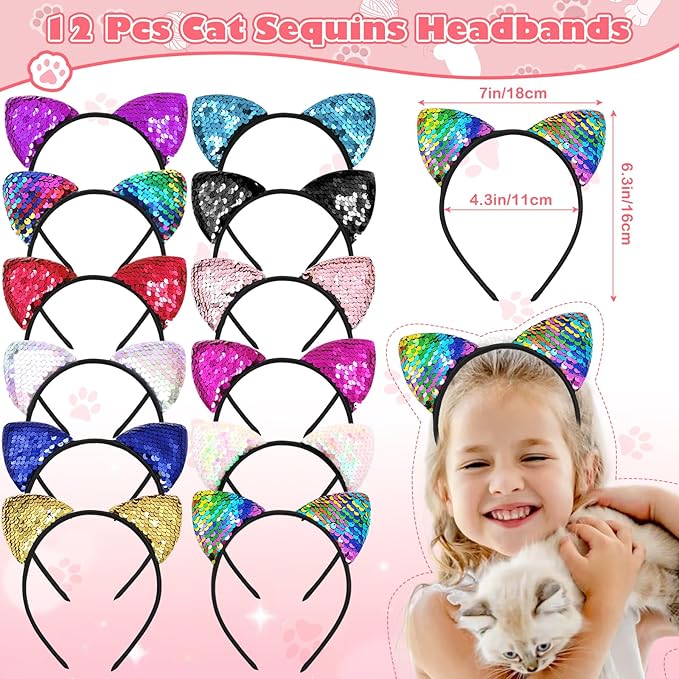 Cat Party Favors Birthday Supplies for Girls Sequin Headband Squishy Toy Keychain Tattoo Sticker Stamper Slap Bracelet Cat Sticker Goodie Bag Stuffer Kids Cat Birthday Party Supplies Decorations