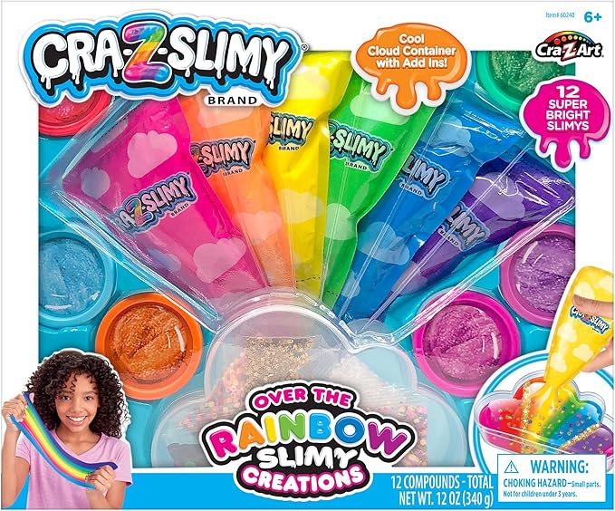 CRA-Z-Slimy Over The Rainbow Slimy Creations Kit - Rainbow Slime Mixing Set, 12 Pre Made Slime Colors with Add-in Charms, Kids Arts & Crafts Set for Boys and Girls Ages 6 and Up, Ages 8 and Up