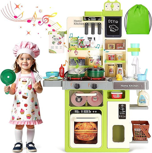 Kids Kitchen Playset, Easface Play Kitchen for Toddlers 1-3 with Sound and Light, Cooking Stove with Steam, Play Sink and Toy Kitchen Accessories Pretend Kitchen Toys for Girls Boys 3-5 (Soft Green)