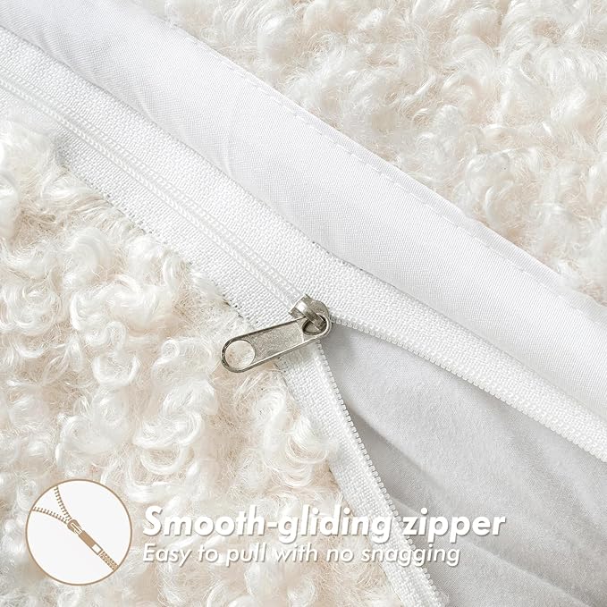 Woaboy Faux Fur Throw Pillow Covers 20x20 Inch Set of 2 Boucle Neutral Decorative Sherpa Fuzzy Accent Soft Sheepskin Fleece Cushions Modern Christmas Home Decor for Couch Sofa Bedroom Livingroom,White