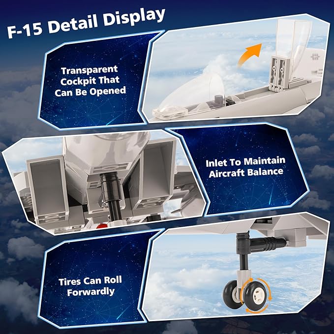 Oichy F-15 Model Airplane Kit, 223 PCS Military Airplane Toy, F15 Fighter Jet Toy, Airplane Building Kit for Adults and Kids