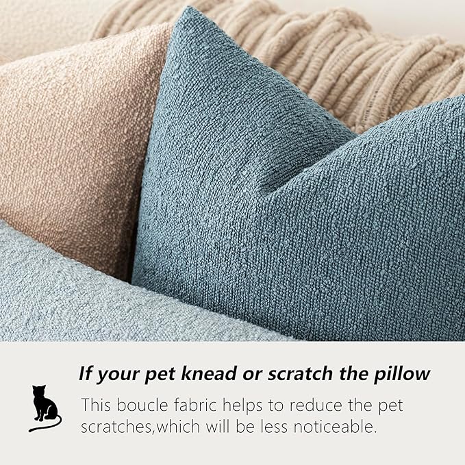 Foindtower Pack of 2, Decorative Textured Boucle Throw Pillow Covers Accent Solid Pillow Cases Soft Cozy Couch Cushion Case for Chair Sofa Bedroom Living Room Home Decor 16x16 Inch Misty Blue