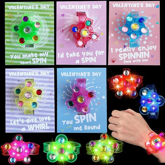 30Pack Valentines Day Gifts for Kids with Valentines Cards LED Light Up Fidget Spinner Bracelets Favors for Kids 4-8 8-12, Glow in The Dark Party Supplies,Birthday Gifts,Pinata Goodie Bags Stuffers