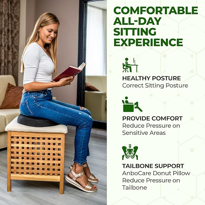 Donut Gel Sitting Pillow - Orthopedic Memory Foam for Tailbone Pain, Hemorrhoid, Bed Sores, Postpartum, Prostate, Coccyx & Sciatica Pain