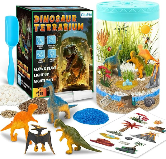 Light Up Dinosaur Terrarium Kit for Kids, Educational Science Kits Gardening Kit for Kids Boys and Girls, Creative Dinosaur Toys for Boys, Arts and Crafts for Kids Birthday Gifts for Ages 4 5 6 7 8-12
