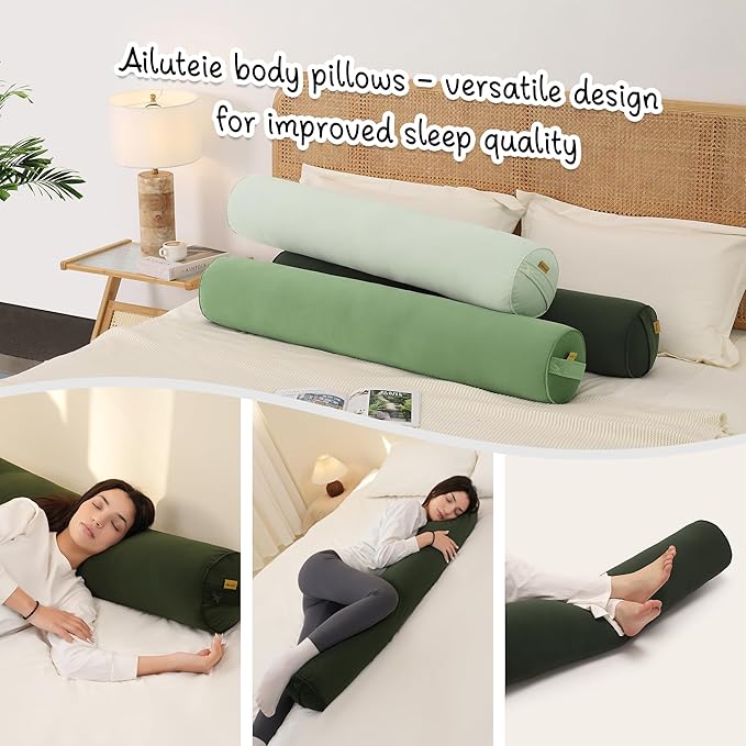Long Round Body Pillow for Adults – Bolster Pillow for Bed, Cervical Roll Pillow, Firm Support for Sleeping,39.37 x 7.87 Inches,Jade Green