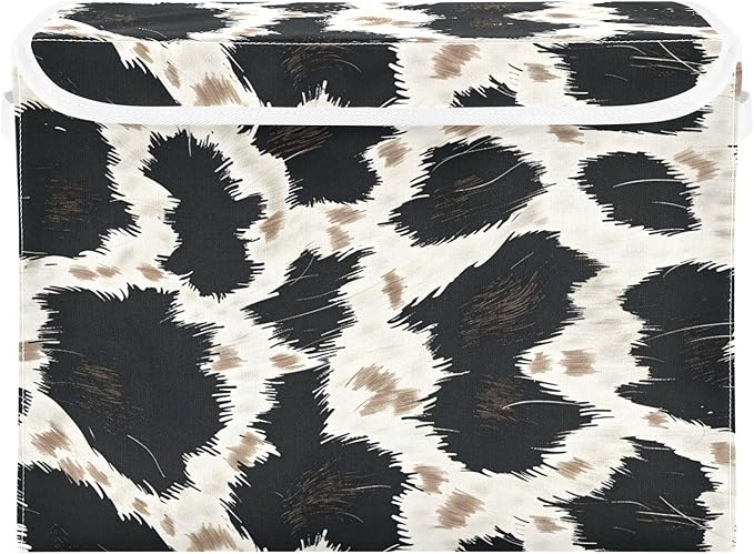 senya Large Storage Bins with Linen Collapsible Foldable Storage Cubes Fabric Closet Organizer Containers box with Flip-Top Lid for Home Bedroom Office 16.7 x 12.6 x 11.8in (Animal Skin Texture)