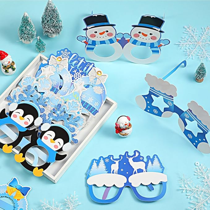 36 Pcs Winter Party Favors Snowflake Paper Eyeglasses Winter Wonderland Party Decorations Photo Booth Props for Christmas Holiday Baby Shower Birthday Supplies