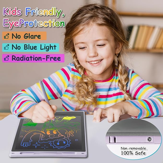 10 Inch LCD Writing Tablet - Colorful Electronic Drawing Pad & Doodle Board for Kids Ages 3-8, Erasable Educational Toy, Birthday and Christmas Gift for Girls and Boys (White)