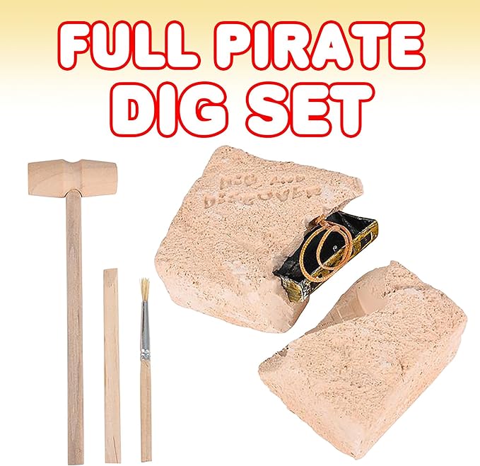 ArtCreativity Pirate Treasure Dig Kit for Kids - Gem Excavation Set with Digging Tools - Interactive Excavating Toys - Great Birthday Gift Idea, Contest Prize for Boys and Girls