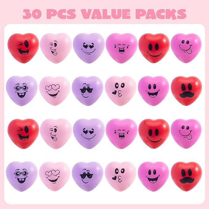 JOYIN 30 PCS Valentine's Day Heart Stress Balls 1.5"x1.5" for Kids, Squishy Toys Slow Rising for School Carnival Reward, Valentine Party Present Fillers, Valentines Day Gifts, Relieve Stress Toys