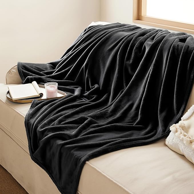 Bedsure GentleSoft Fleece Blanket Twin Size Black - 300GSM Lightweight Plush Fuzzy Cozy Soft Warm Blanket for Bed, Sofa, Couch, Travel, Camping, 60x80 inches