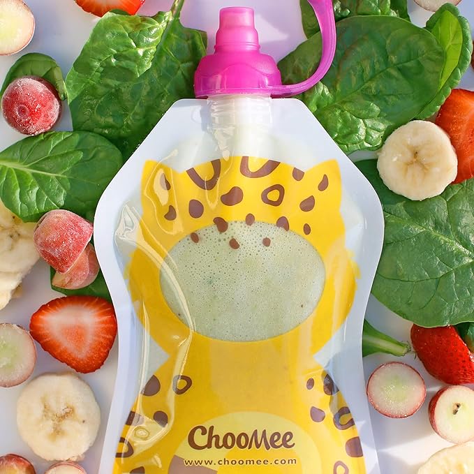 ChooMee SoftSip Food Pouch Tops | Red Purple + White Travel case | Prevent Spills and Protect Childs Mouth