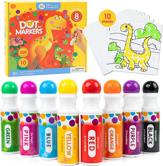 Jar Melo Washable Dot Markers for Toddlers 1-3, 8 Colors Dot Paints with 108 PDF & 10 Physical Activity Papers, Non-Toxic Bingo Daubers for Toddlers 2-4, Kids Arts And Crafts Supplies