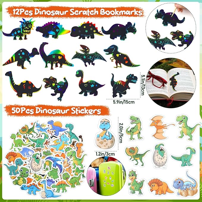 166 Dinosaur Party Favors Dino Birthday Supplies Mask Egg Figure Scracth Bookmark Slap Bracelet Keychain Sticker Tattoo Toy Gift Kid Boy Girl Goodie Bag Stuffer Dinosaur Themed Party Supplies