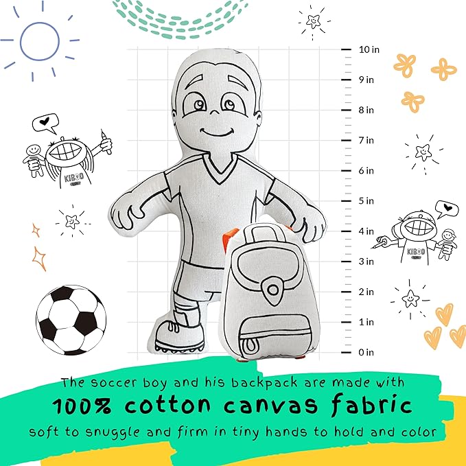 Color Your Doll - Coloring Toy for Kids - Educational Art and Crafts for Girls and Boys -Color, Play, Wash, Repeat (Soccer Boy, Markers Included)