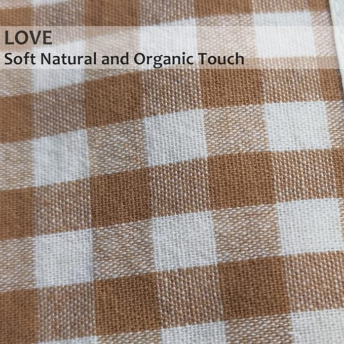 HAPPYHEIDI Khaki Gingham Cotton Makeup Bag Cosmetic Travel Pouch with Bottom, Make Up Purse Organizer, Zipper Closure, Canvas Lined…