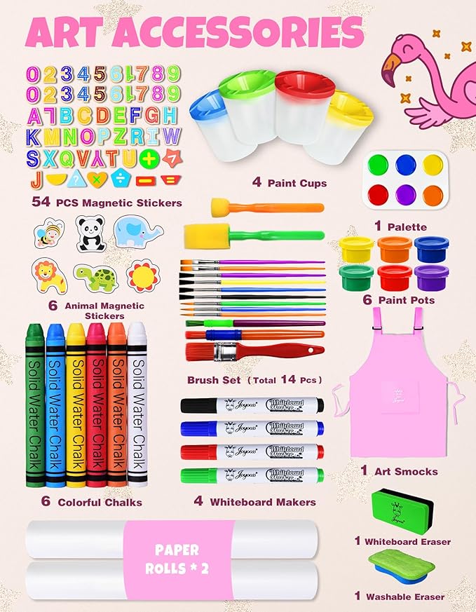 Joyooss Art Easel for Kids Easel for Toddlers, Adjustable Standing Wooden Toddler Easels Kids Board Whiteboard & Chalk Board Kids Dry Erase Board, Art Easel for Kids Easel for Kids