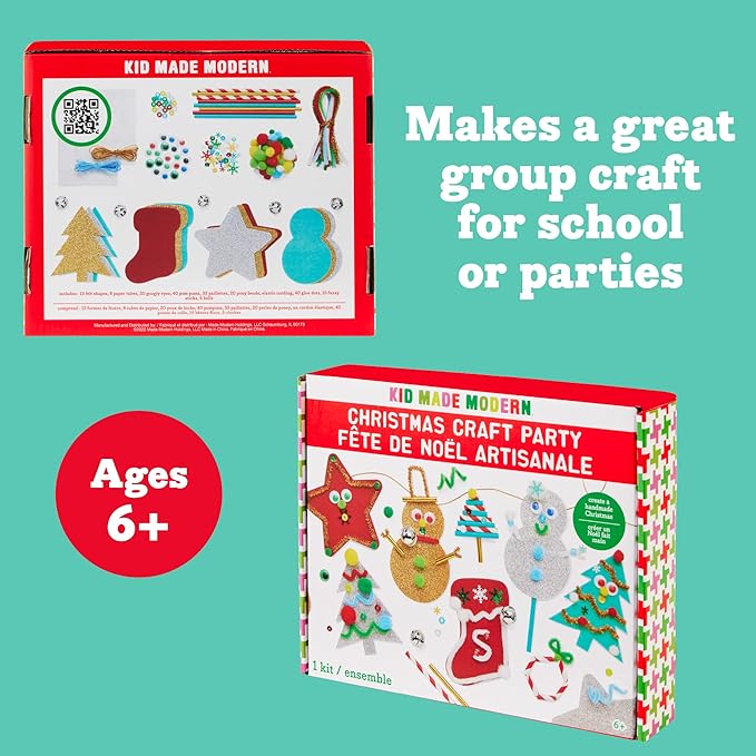 Kid Made Modern - Christmas Craft Party Kit - 175+ Piece Collection - DIY Kids Crafts - Bulk Craft Set - Create Your Own Art - Includes Holiday Inspired Art Supplies - Ages 6+