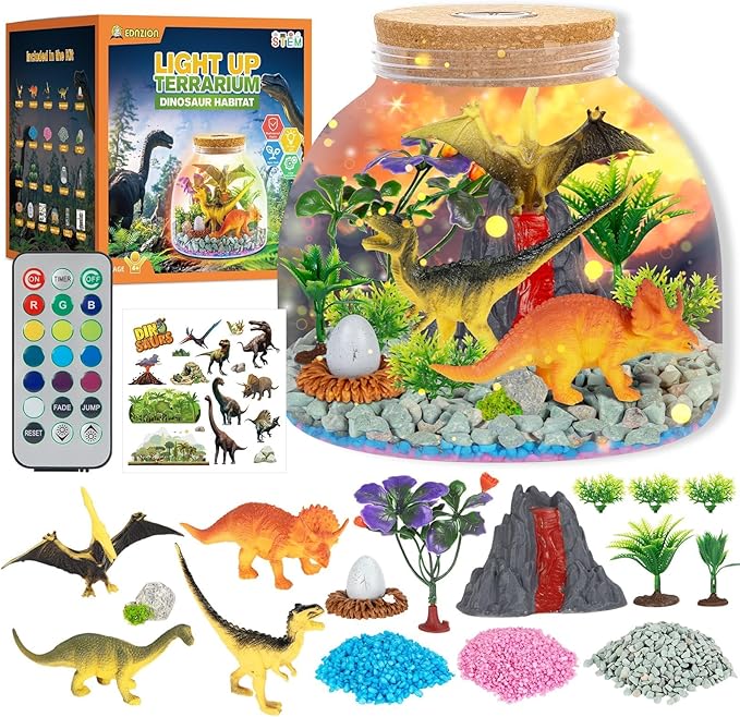 Light Up Terrarium Kit for Kids — Build a Prehistoric Dinosaur Habitat | Dinosaur Toys for Kids, Science Kits, Arts and Crafts for Kids, Boys Toys Ages 4+, Kids Gifts