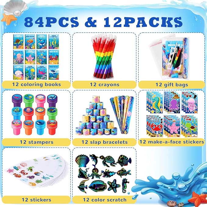 BenLouis 96Pcs Under the Sea Party Favors Ocean Animals Party Coloring Books Set Bulk for Kids Sea Fish Birthday Mermaid Party Goodie Bag Fillers School Classroom Gift Rewards Activity Supplies