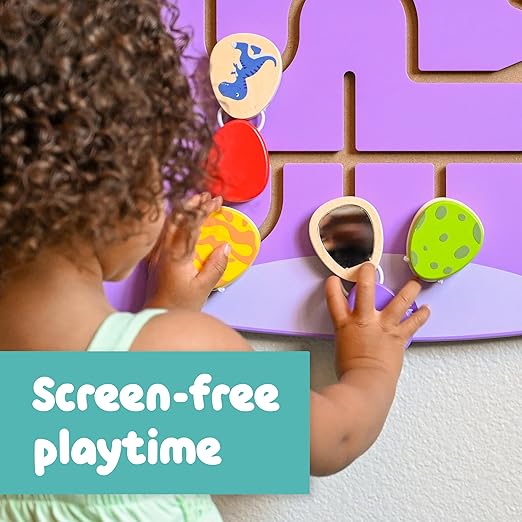 SPARK & WOW Triceratops Activity Wall Panels - Ages 18m+ - Montessori Sensory Toy - 8 Activities - Busy Board - Toddler Room Décor