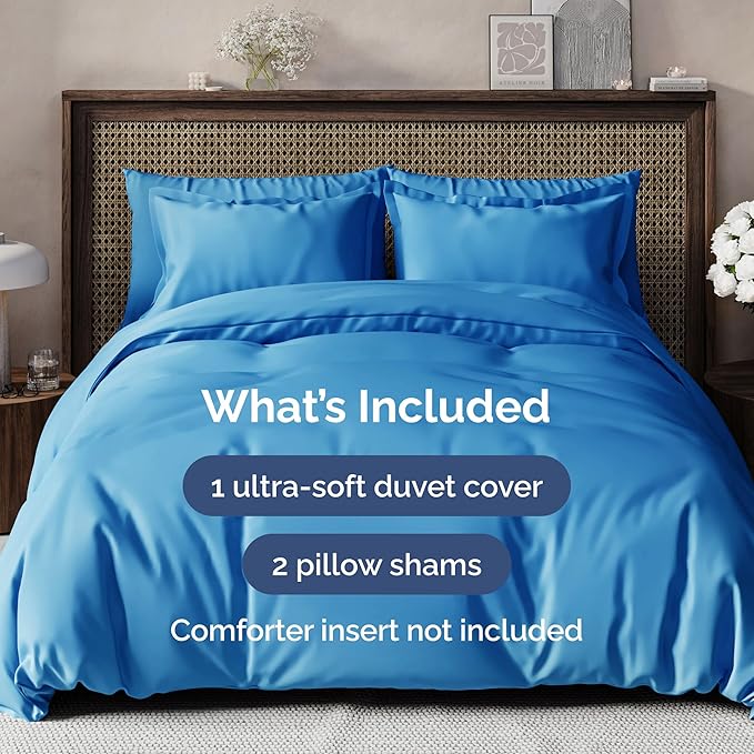 Duvet Cover Full Size Set - Extra Soft Full Size Duvet Cover 80 x 90 with 2 Pillow Shams - Hotel Luxury Easy Care and Fade Free w/Zipper Closures & Ties - Comfy Breathable Bedding Set (Royal Blue)