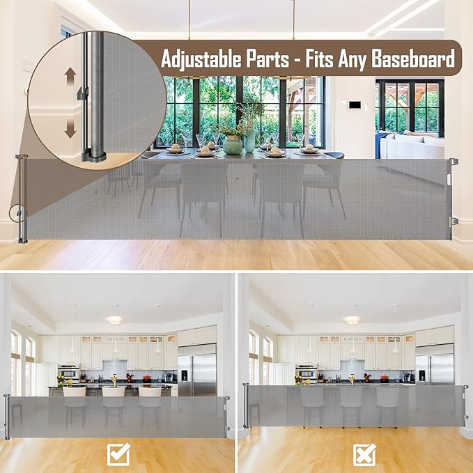 185 Inch Extra Wide Retractable Baby Gate Retractable Gate Outdoor Long Baby Gates Indoor Extra Long Dog Gate Extra Wide Baby Gates for Large Openings, Mesh Baby Gate Retractable Gates for Dogs, Gray