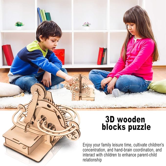 Marble Run 3D Wooden Puzzle for Adults Teens Solar DIY Model Kit Educational Jigsaw Puzzles Building Toys STEM Projects Science Experiments Birthday Gift for Men Kids Ages 8-10-12-14
