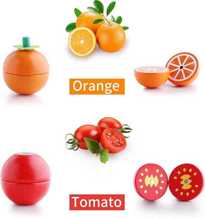 iPlay, iLearn Wooden Pretend Play Food, Cutting Cooking Set W/Chopping Board, Kitchen Vegetables Fruit Magnetic Toy, Early Learning Educational Gifts for 3, 4, 5, 6 Year Old Kids, Toddler, Boy, Girl