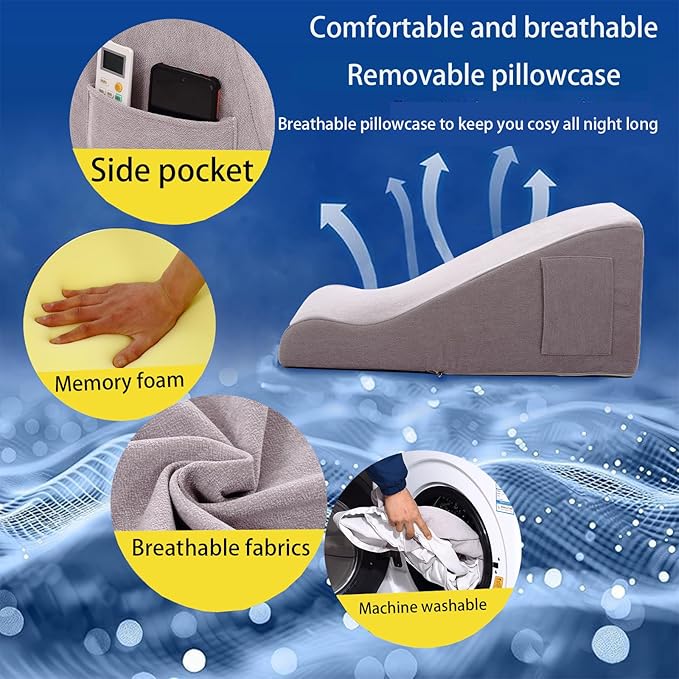 Bed Reading Pillow - Sofa Bed Wedge Pillow - Post-Op Recovery Backrest Pillow - Working Lumbar Support Reading Pillow with Removable Pillowcase Light Grey 27x20x12in