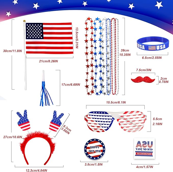 Lansian 4th of July Accessories Bulk Party Supplies, 146Pcs Patriotic Party Favors Set for Independence Day Decorations Memorial Day Celebrations USA Flags Party Parades Classroom Rewards for Kids