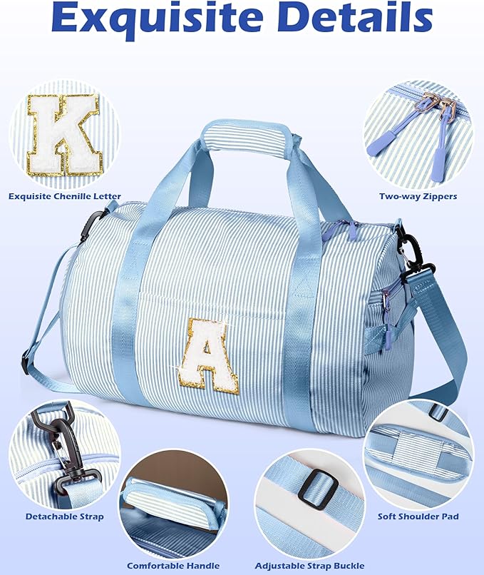 Holiday Gift for Grandkids, Girls Travel Duffle Bag, Kids Initial Overnight Bags with Shoe Compartment, Customized Weekender Bag with Makeup Pouch, Preppy Things for Preteen (Letter E)
