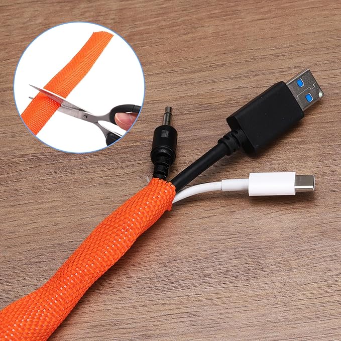 MECCANIXITY Braided Cable Sleeves Heat Shrinkable Fabric Sleeving, 1/4" 10ft Orange 2:1 Ratio Heat Shrinkable Cord Protector for Harness Cable, Network Cable Protection, Cable Management