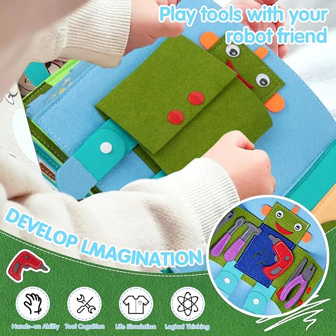 Daily Life of Boys Busy Book for Toddlers,Montessori Busy Books,Preschool Felt Busy Quiet Book Learning Life Skills,House Pretend Play Dress UP Game,Montessori Toys for 3 4 5 Years Autism Sensory