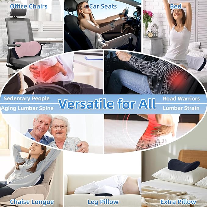 Lumbar Support Pillow for Office Chair - Lumbar Pillow for Car - Ergonomic Lumbar Support Pillow for Car Back Support Cushion