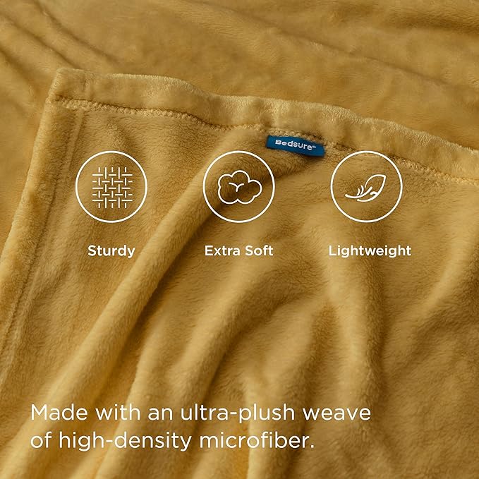 Bedsure GentleSoft Fleece Throw XL Blanket Yellow - 300GSM Soft Lightweight Plush Cozy Blankets for Bed, Sofa, Couch, Travel, Camping, 50x70 inches