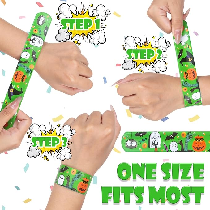 48 Pieces Halloween Slap Bracelet for Kids, 24 Styles Colorful Halloween Slap Wristbands Bulk for Kids Party Favors Toys Prizes Goodie Bags Fillers