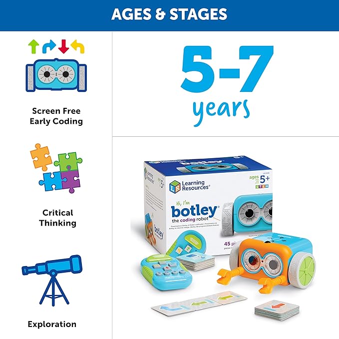 Learning Resources Botley The Coding Robot - 45 Pieces, Ages 5+ Screen- Free Coding Toys, Coding STEM Toy for Kids, Coding for Kids