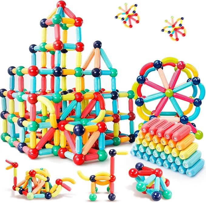 Magnetic Building Blocks STEM Educational Toy for Kids Montessori Learning Sticks and Balls Preschool Sensory Toys for Toddlers Gift for 3 Year Old Boys & Girls