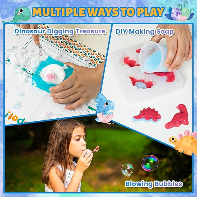 3 in 1 Dinosaur Soap Making Craft Kit Kids Toy, STEM Art and Craft Science Toy for Toddler, Dig Soap with Silicone Mold,Fragrances, Best Educational Craft Activity, Birthday Easter Gift for Girl Boy