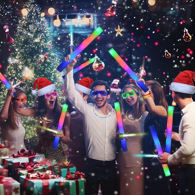 148 PCS Glow in the Dark Party Supplies 12 PCS Foam Glow Sticks 12 PCS LED Glasses 24 PCS Finger Lights 100 PCS Glow Sticks Bracelets Neon Glow Party Favors Christmas Wedding Birthday Concert New Year
