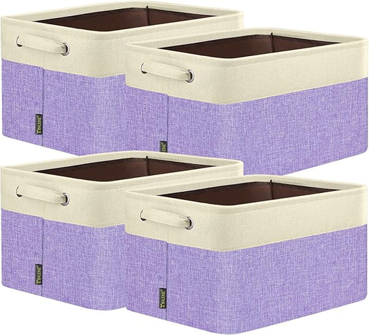 BALEINE 4 Pack Fabric Storage Bins for Shelves, Linen Storage Baskets for Organizing, Decorative Closet Bins for Clothes, Home (Lavender, 15''x11''x9.5'')